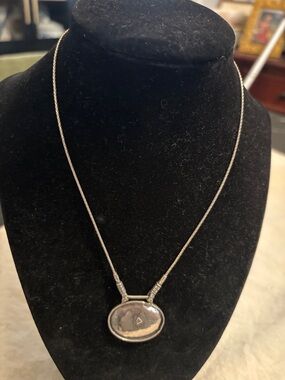 Sterling Silver Oval Pendant Necklace - Silver